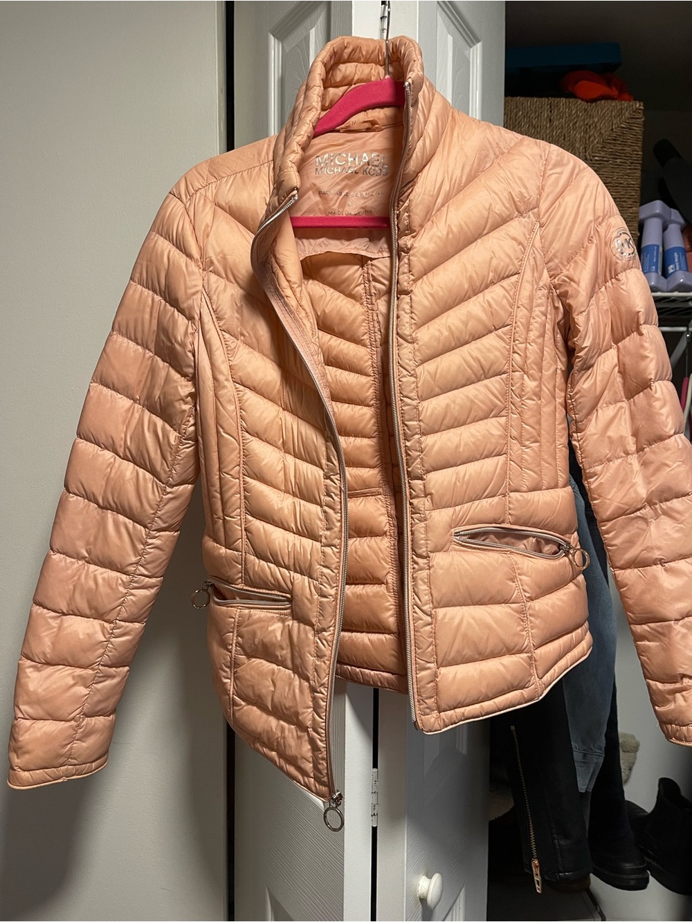 Michael Kors Women's Pink/Peach Quilted Lightweight Puffer Jacket